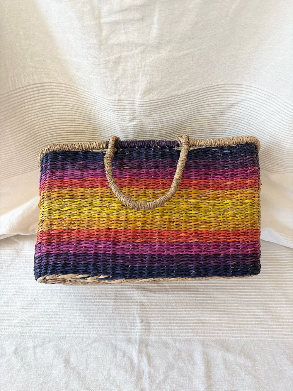 Handwoven Multicolor Straw Tote Beach Bag / Market Bag - Picture 6 of 12